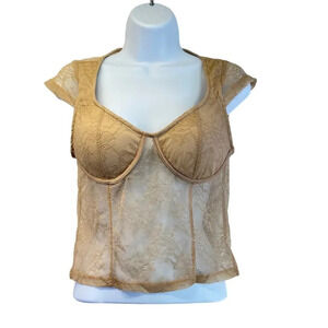 Jolie & Joy Womens L Tan Cream Bustier/Cami Lace Top NEW
